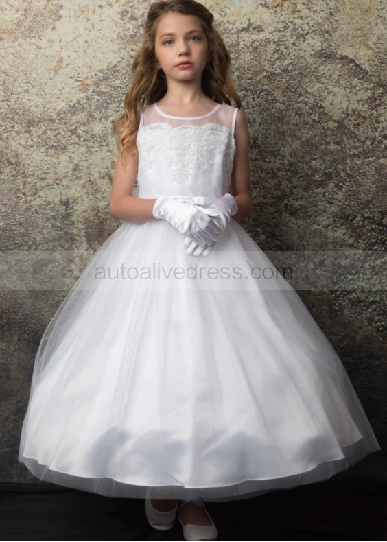 White Scalloped Lace Tulle Amazing Flower Girl Dress